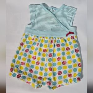 Offspring Baby Girls 6M Blue Striped Dotted Ladybug Graphic Romper
